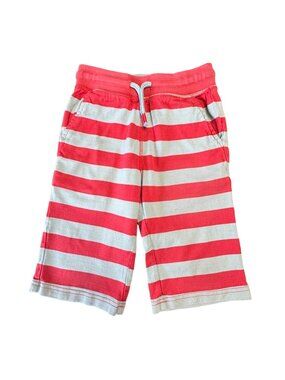 MINI BODEN Striped Baggies Shorts Boys 7 Long Short Red Gray Jersey Drawstring